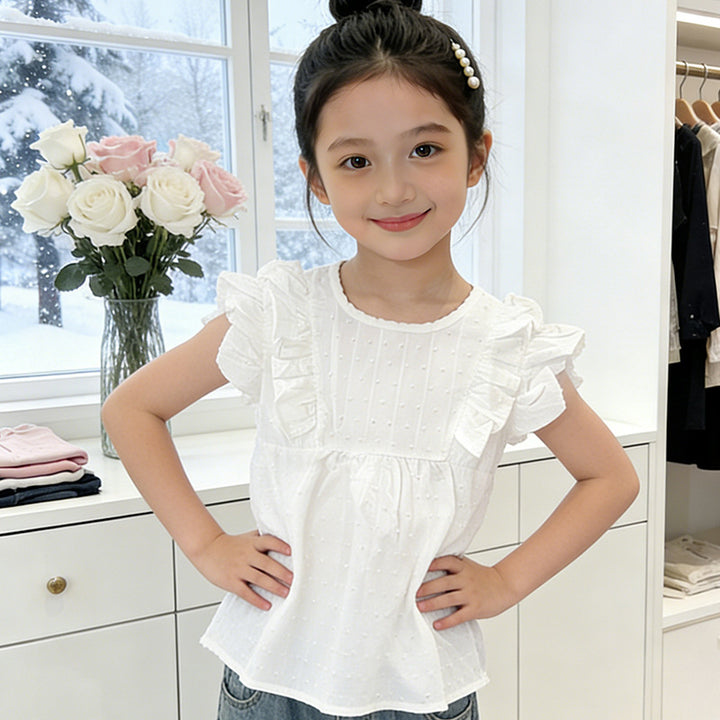 Mädchen modische Bluse mit Rüschen und Pünktchenmuster Echo Archiv