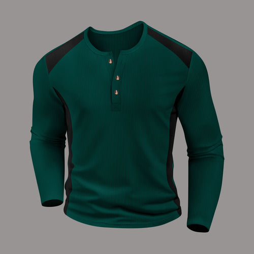 Herren Langarm-Henley-Shirt aus atmungsaktivem Material mit Kontrastdetails Echoarchiv