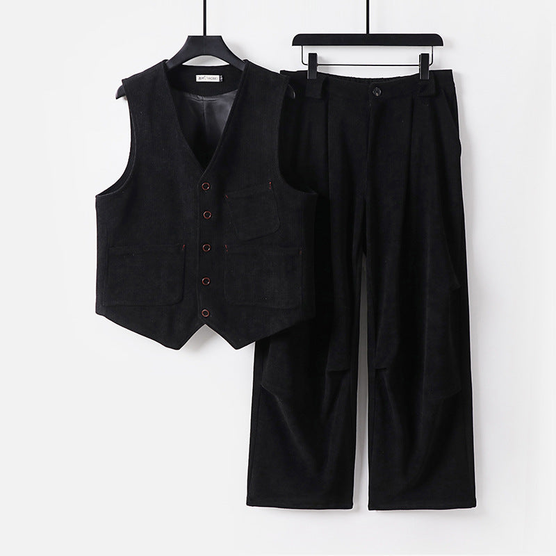 Herren Zweiteiliges Weste‑und Bundfaltenhose-Set im modernen Workwear-Stil Echoarchiv