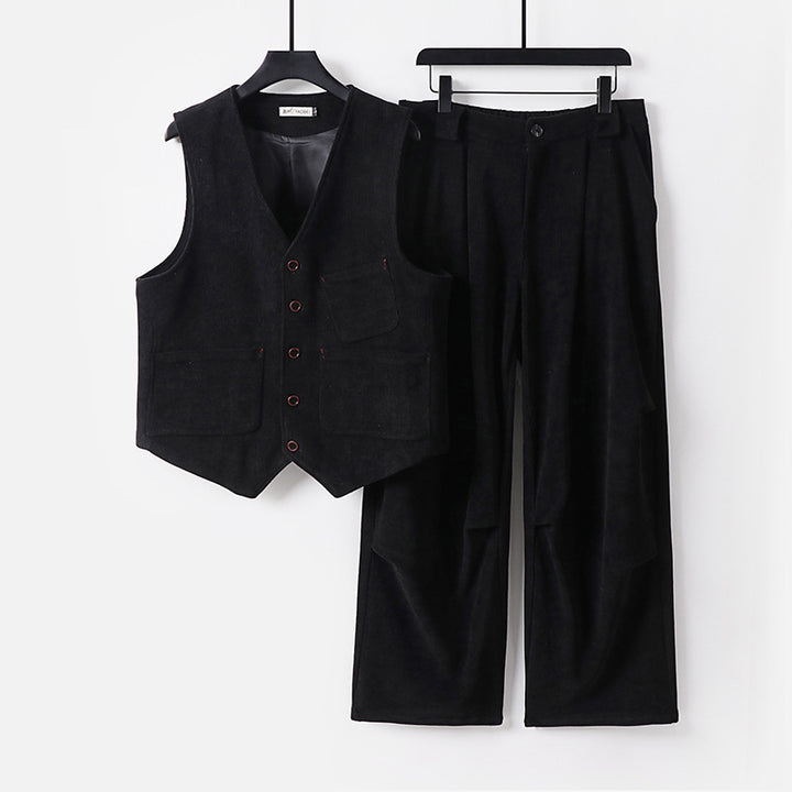 Herren Zweiteiliges Weste‑und Bundfaltenhose-Set im modernen Workwear-Stil Echoarchiv