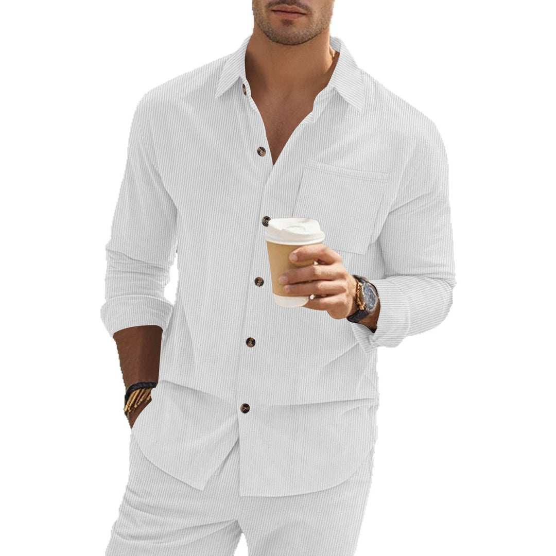 Herren Elegant gestreiftes Langarmhemd Echoarchiv