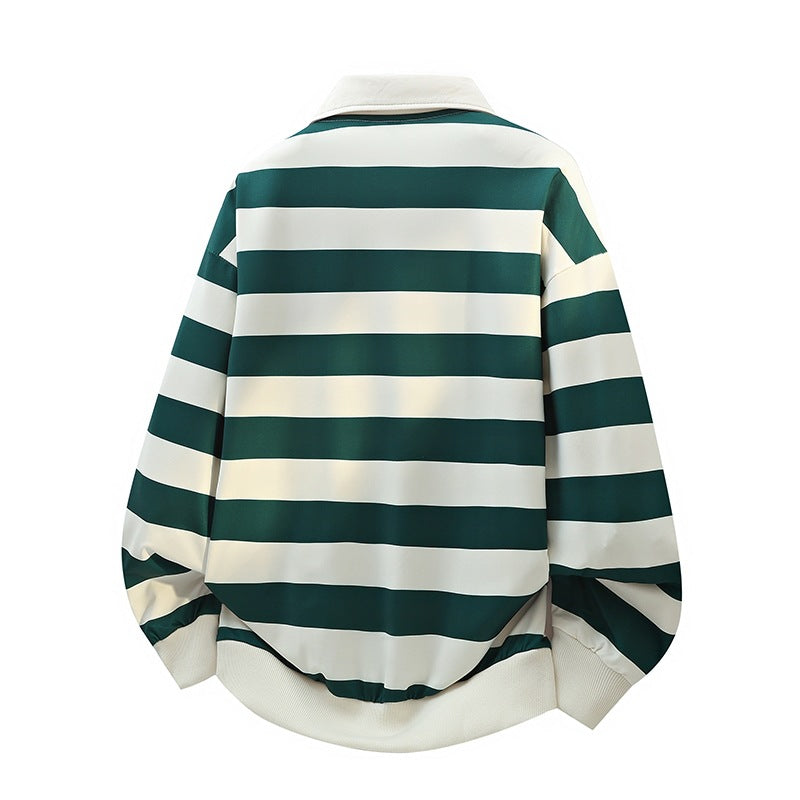 Herren Gestreiftes Oversize Rugby-Polo mit Kontrastkragen und Rippbündchen Echoarchiv