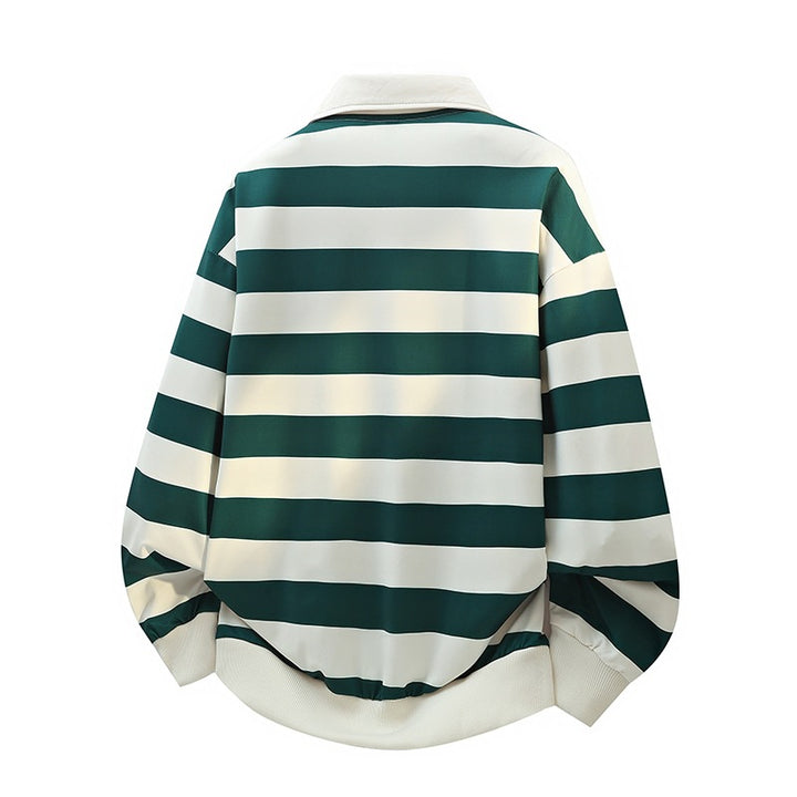 Herren Gestreiftes Oversize Rugby-Polo mit Kontrastkragen und Rippbündchen Echoarchiv