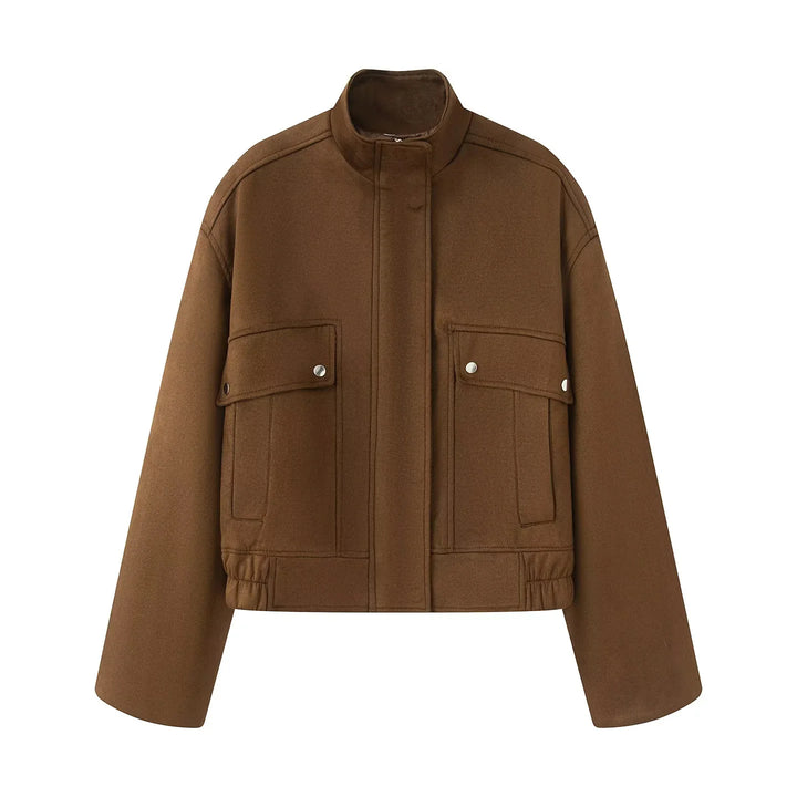 Damen nan kastige Kurzjacke mit Stehkragen, aufgesetzten Klappentaschen und elastischem Saum Echo Archiv