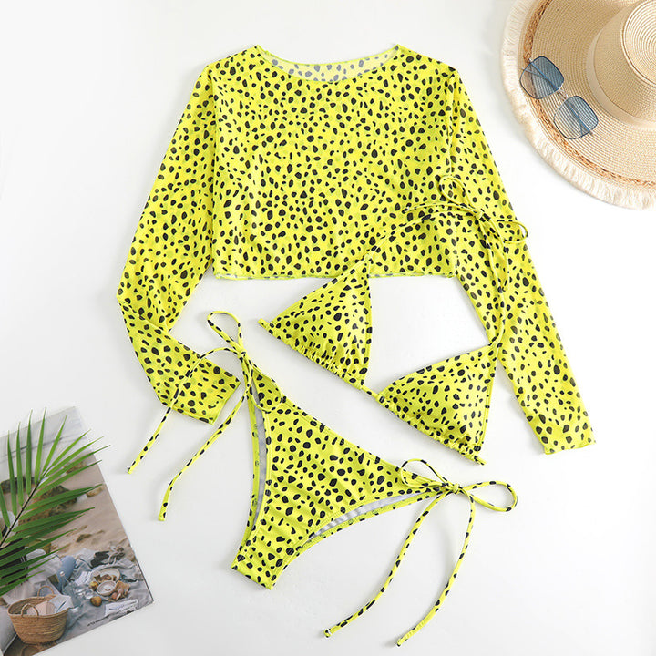 Damen Bikini-Set mit langärmligem Mesh-Oberteil und modischen Details Echo Archiv
