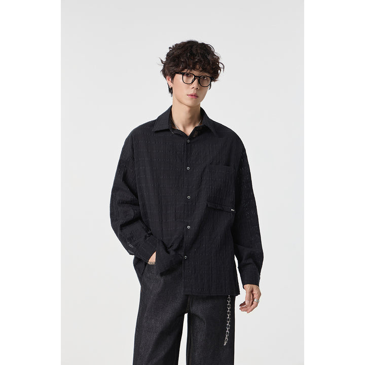 Herren Oversize Baumwoll-Leinen-Gauze-Hemd mit Brusttasche und Kentkragen Echoarchiv