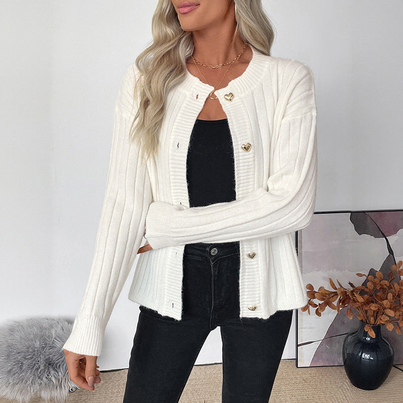 Damen Gerippter Strickcardigan mit Herzknopfleiste Echoarchiv