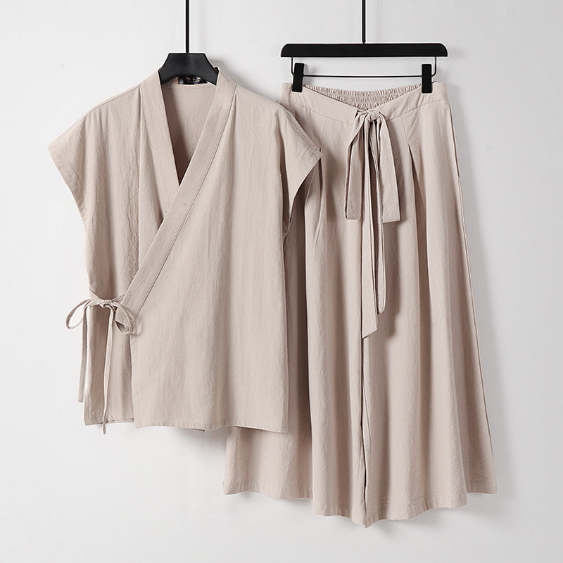 Damen Kimono-Loungewear-Set mit Wickeloberteil und weiter Palazzo-Hose Echoarchiv