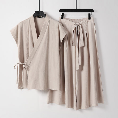 Damen Kimono-Loungewear-Set mit Wickeloberteil und weiter Palazzo-Hose Echoarchiv