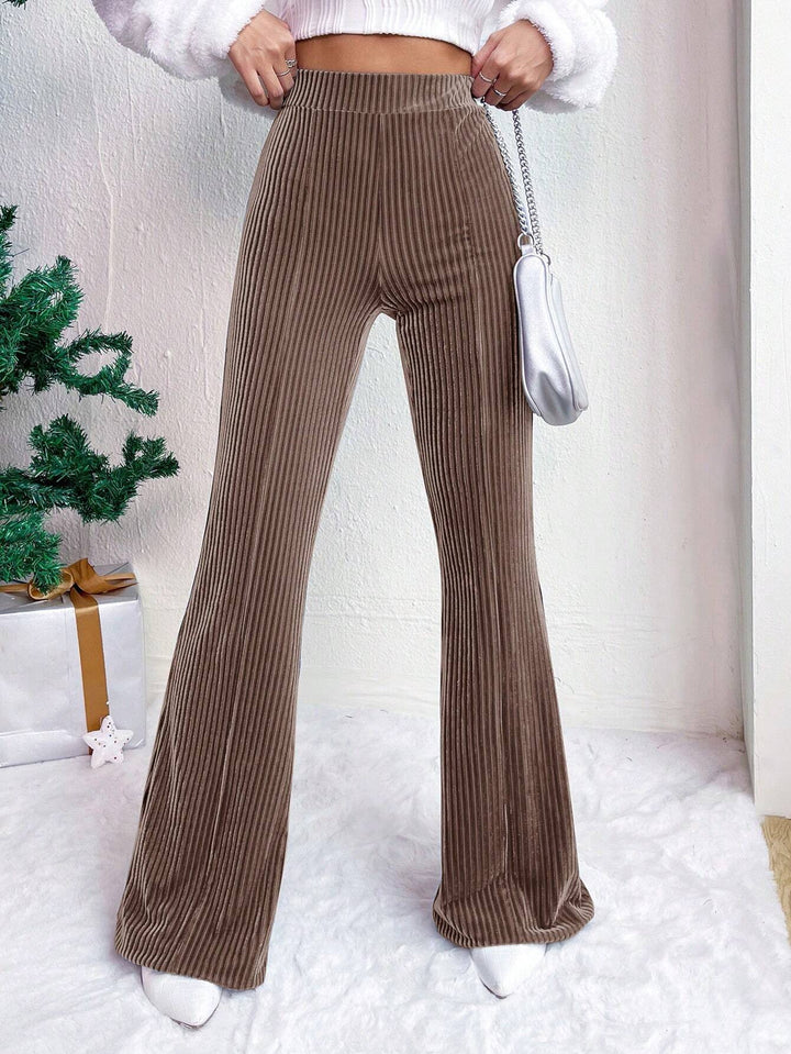 Damen Hochtaillierte gerippte Samt-Hose mit weitem Bein Echo Archiv