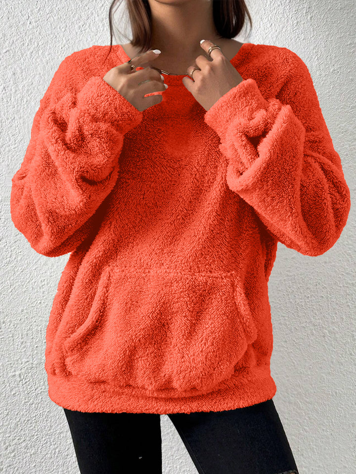 Damen Kuscheliger Teddy-Fleece-Pullover mit Kängurutasche – Mavelle