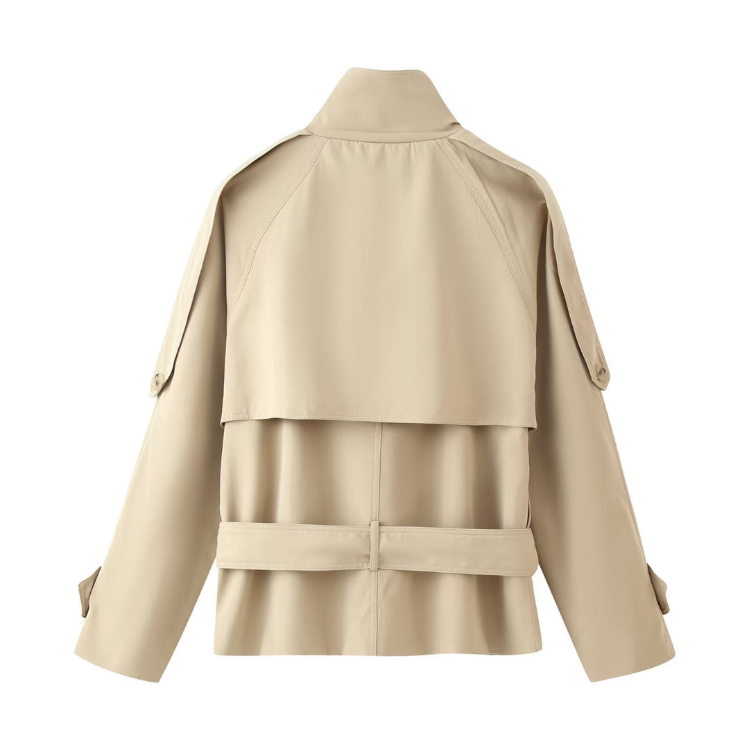 Damen Kurz-Trenchcoat mit Taillengürtel und Stehkragen Echo Archiv
