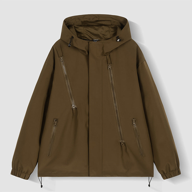 Herren wasserabweisende Kapuzenjacke mit diagonalen Reißverschlüssen und verstellbarem Saum – Taviero
