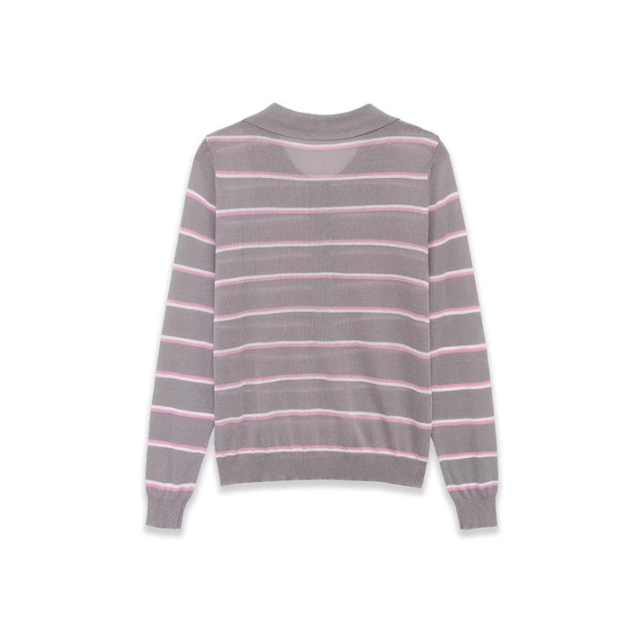 Damen Feinstrick-Polopullover mit Knopfleiste und feinen Querstreifen Echoarchiv