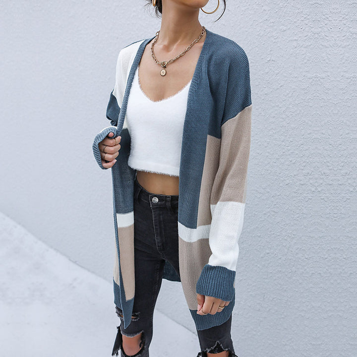 Damen Oversize-Longcardigan mit Colorblock-Design, offener Front und gerippten Bündchen Echoarchiv