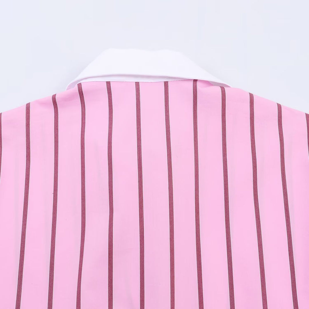 Damen Oversize Hemdbluse in Seidenoptik mit Kontrastkragen und vertikaler Streifenstruktur Echo Archiv