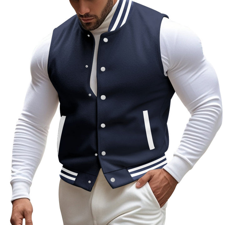 Herren sportliche Collegejacke mit Druckknöpfen und Streifen Echoarchiv