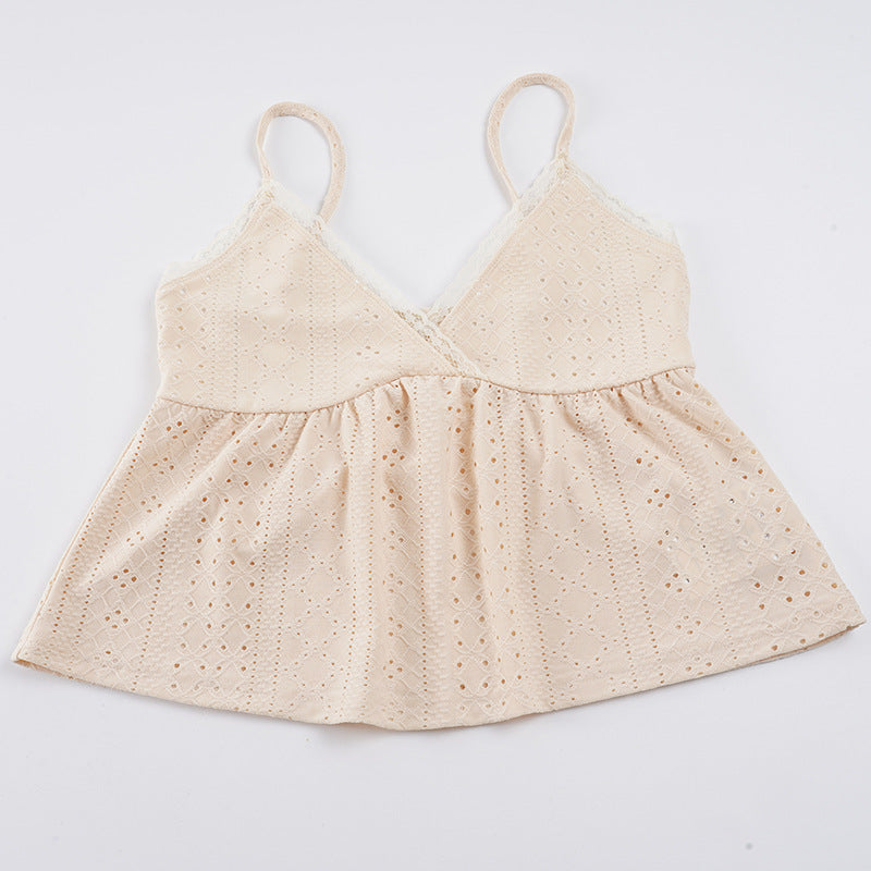 Damen Spaghetti-Trägertop mit feinem Spitzendetail und luftiger Baumwollstruktur Echo Archiv