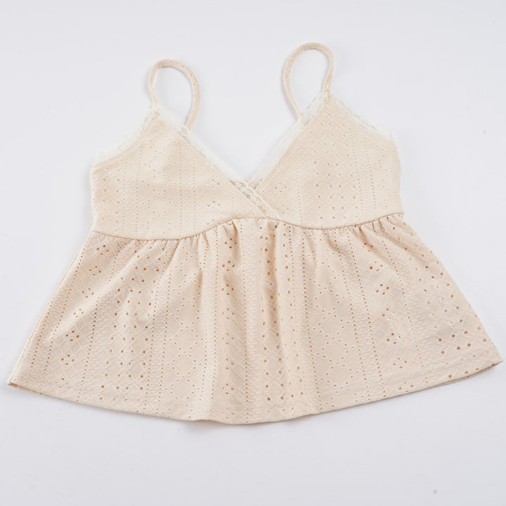 Damen Spaghetti-Trägertop mit feinem Spitzendetail und luftiger Baumwollstruktur Echo Archiv