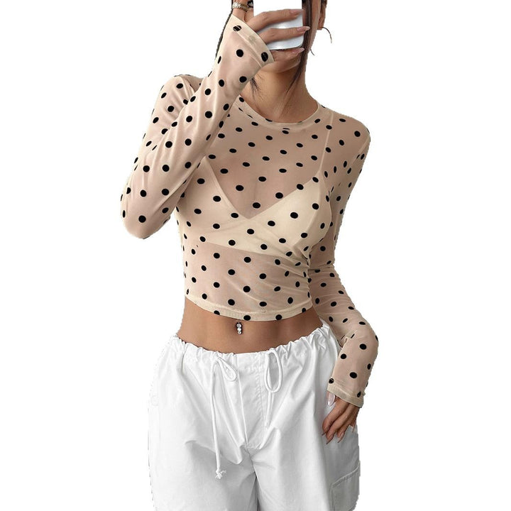 Damen nan bauchfreies Netzstoff-Oberteil mit Punktmuster und integriertem Bustier Echo Archiv