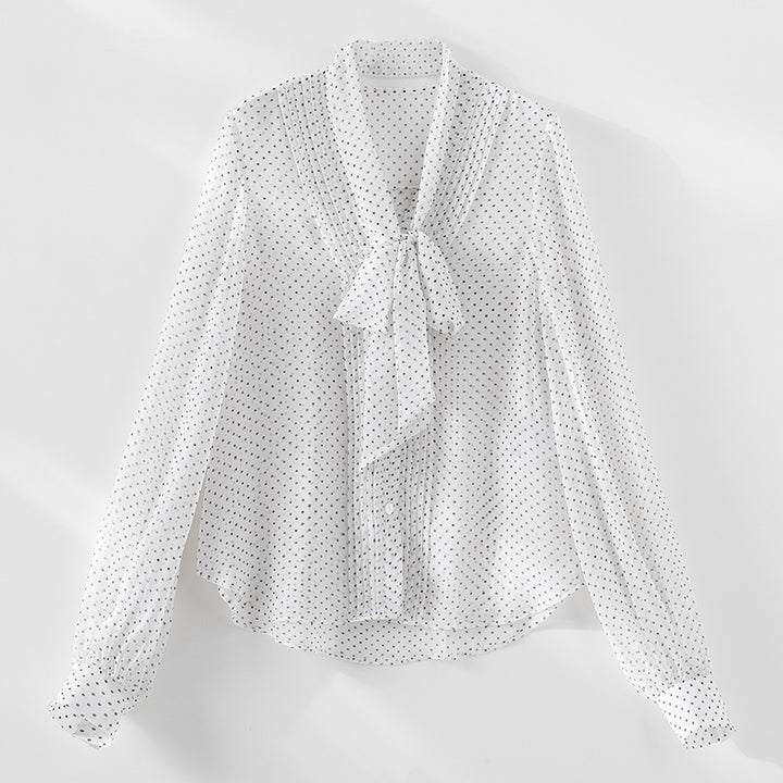 Damen Chiffonbluse mit Schleifenkragen, feinen Pintucks und Tupfenmuster Echoarchiv
