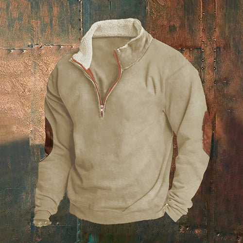 Herren Mikrofleece-Pullover mit Stehkragen und kontrastierenden Ellbogen-Patches Echoarchiv