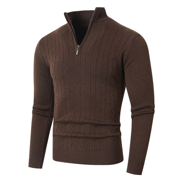 Herren nan gerippter Halbzip-Pullover mit Zopfmuster, Stehkragen und schmaler Passform Echo Archiv
