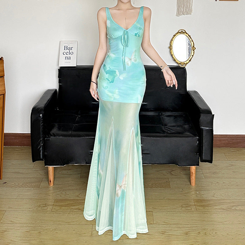 Damen Maxikleid mit transparenten Schichten und floralem Muster Echo Archiv