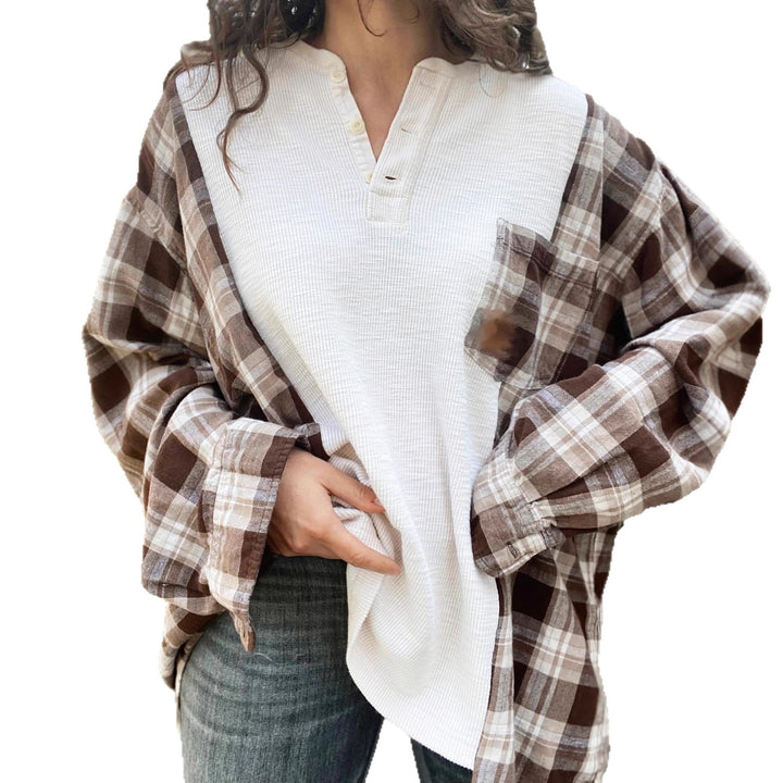 Damen nan karierter Flanell-Overshirt mit aufgesetzter Brusttasche, krempelbaren Ärmeln und legerer Oversize-Passform Echo Archiv
