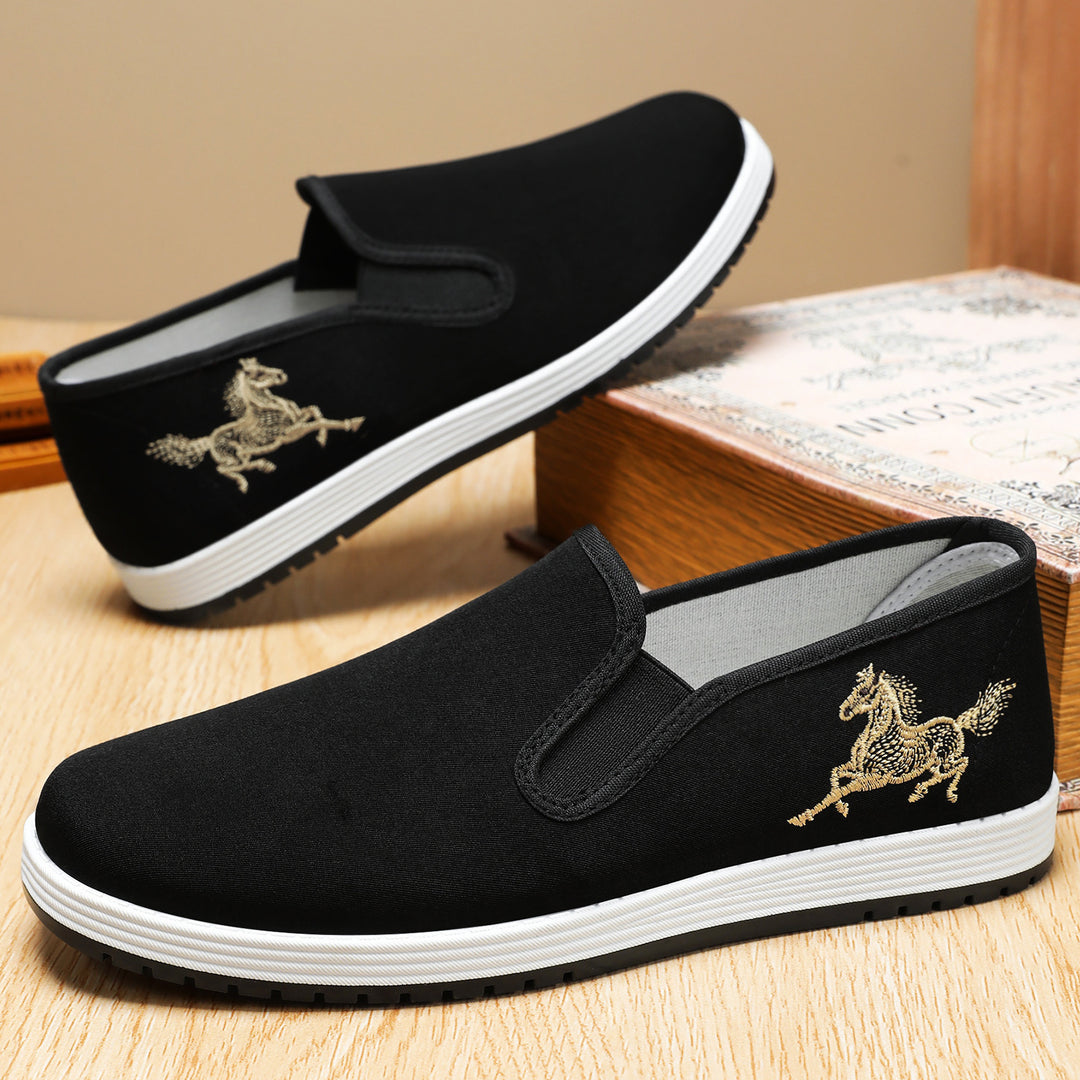 Damen nan leichter Slip-On Canvas-Sneaker mit elastischem Einstieg und bestickter Pferde-Applikation Echo Archiv