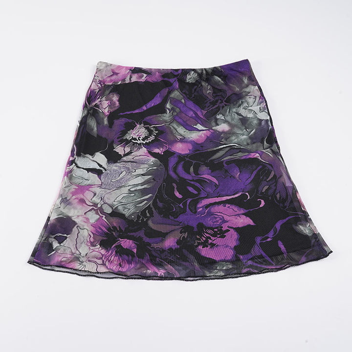 Damen Blumenmuster Midirock mit elastischem Bund und schwingendem Saum Echo Archiv