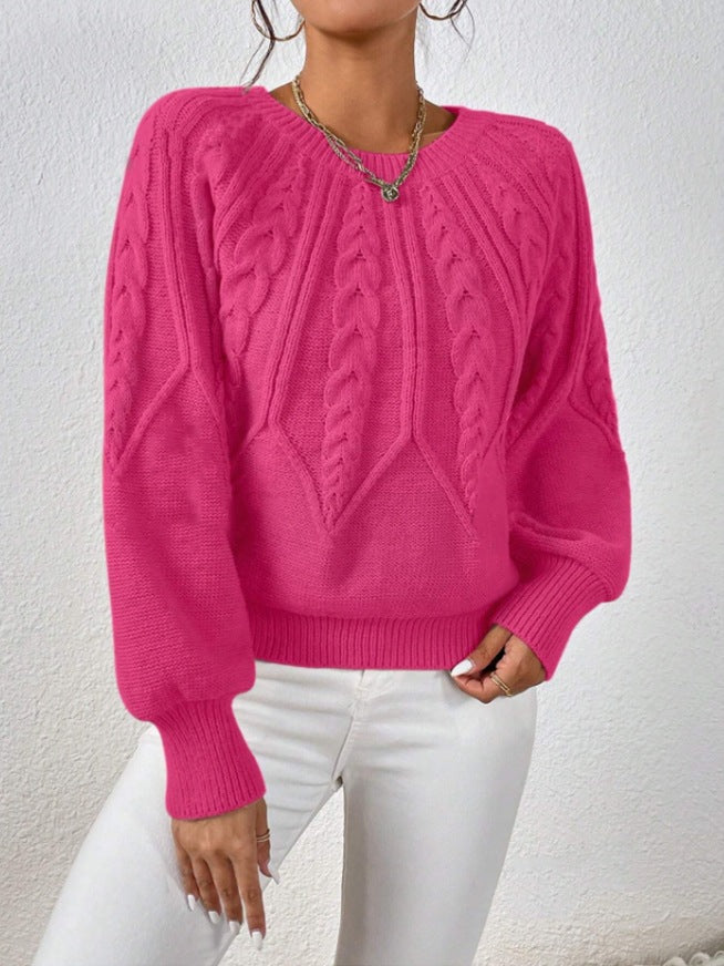 Damen nan kurzer Zopfmuster-Strickpullover mit Ballonärmeln und geripptem Saum Echo Archiv