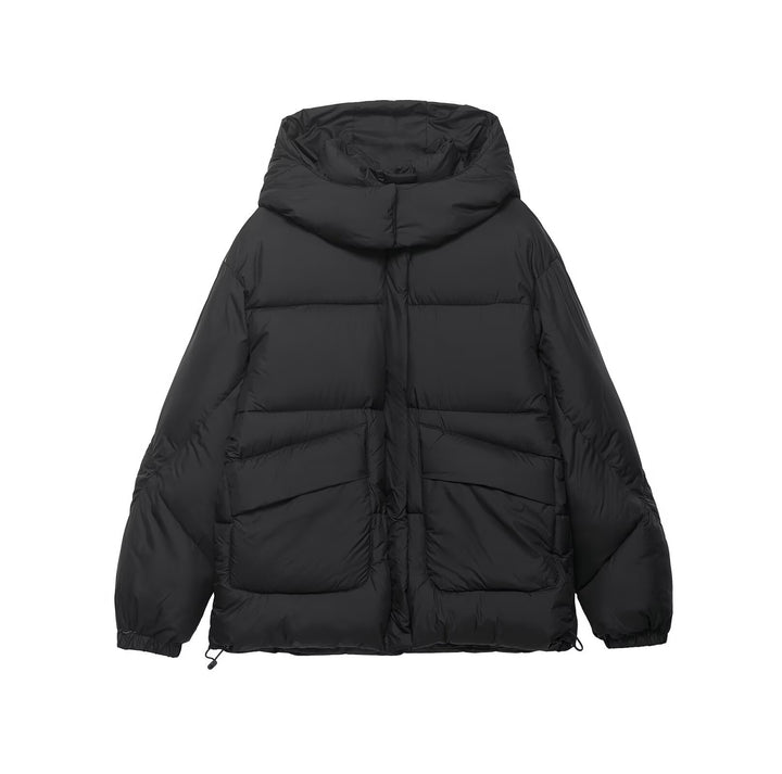 Damen Kurze boxy Funktionsjacke mit Kapuze, wattierter Isolierung und diagonalen Reißverschlusstaschen Echoarchiv