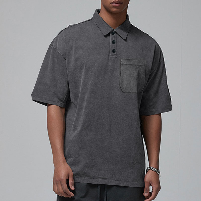 Herren lässiges Poloshirt mit strukturiertem Design und Brusttasche Echoarchiv