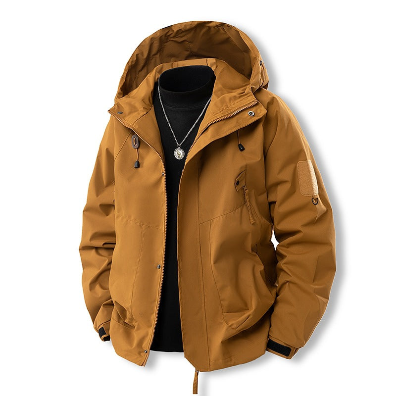 Herren Funktionale Kapuzen‑Übergangsjacke mit wasserabweisender Hülle, Utility‑Taschen & verstellbarem Saum Echoarchiv