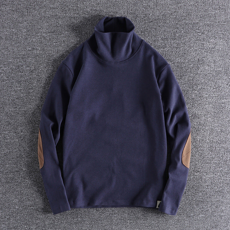 Herren Stehkragenpullover aus hochwertigem Fleece mit kontrastierenden Ellbogenpatches Echoarchiv