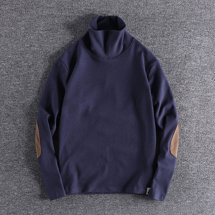 Herren Stehkragenpullover aus hochwertigem Fleece mit kontrastierenden Ellbogenpatches Echoarchiv