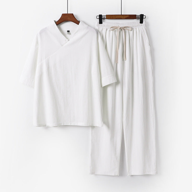 Unisex Leichtes Kimono-Loungewear-Set mit V-Ausschnitt und Tunnelzug-Hose Echoarchiv