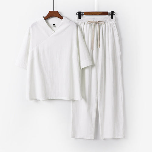 Unisex Leichtes Kimono-Loungewear-Set mit V-Ausschnitt und Tunnelzug-Hose Echoarchiv