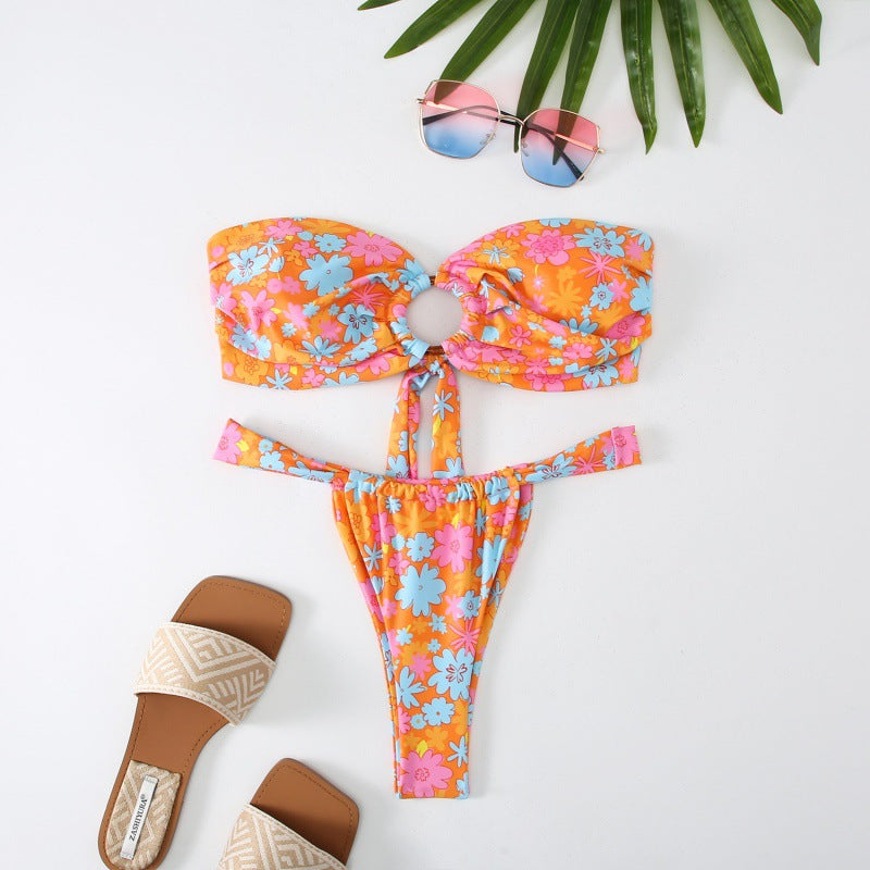 Damen Bandeau Bikini mit kreativem Raffungseffekt und verspieltem Design Echo Archiv