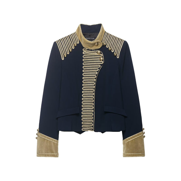 Damen Cropped Militärjacke im Parade‑Look mit goldener Kordelverzierung und Samtmanschetten Echo Archiv