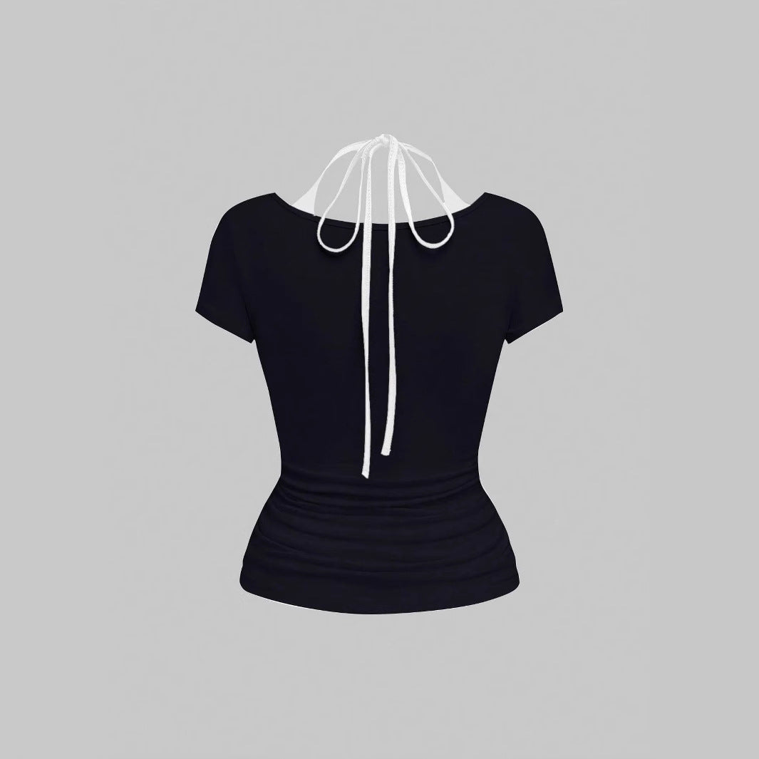 Damen kreatives Grafik-T-Shirt mit verführerischem Rückenausschnitt Echo Archiv