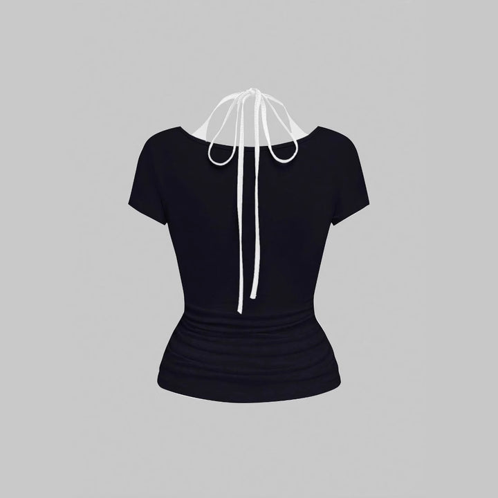 Damen kreatives Grafik-T-Shirt mit verführerischem Rückenausschnitt Echo Archiv