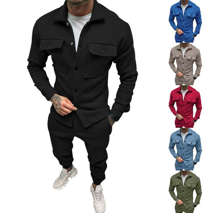 Herren sportliches Freizeit-Set mit modernem Kragen und praktischen Taschen Echoarchiv