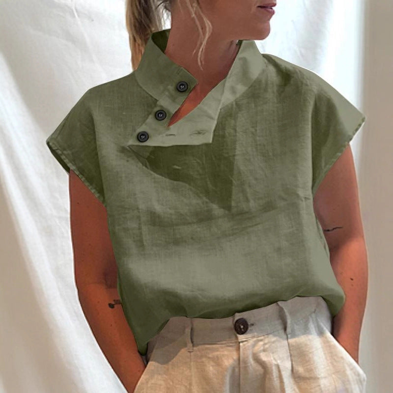 Damen moderne Bluse mit Stehkragen und eleganten Knopfdetails Echo Archiv