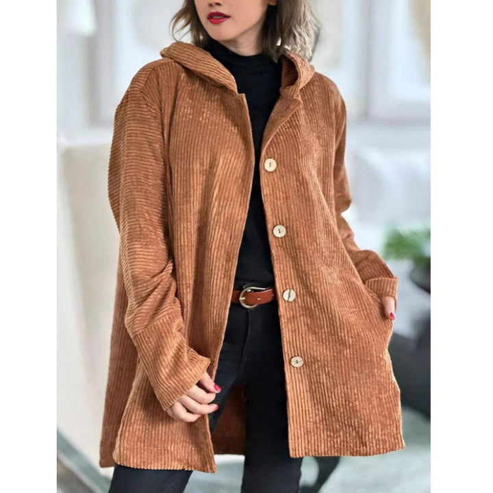 Damen Langer Kapuzen-Strickcardigan mit Rippenstruktur, Knopfleiste und Seitentaschen Echo Archiv