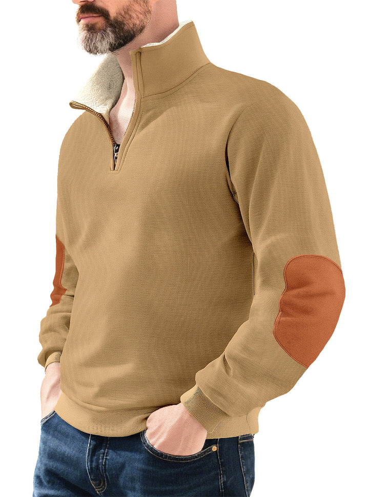 Herren Mikrofleece-Pullover mit Stehkragen und kontrastierenden Ellbogen-Patches Echoarchiv