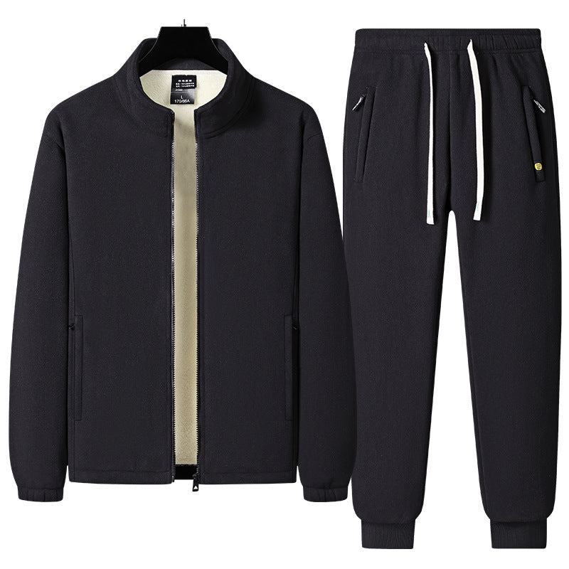 Herren dreiteiliges Fleece-Set mit wattierter Weste, Stehkragenjacke und Jogginghose – Marzano