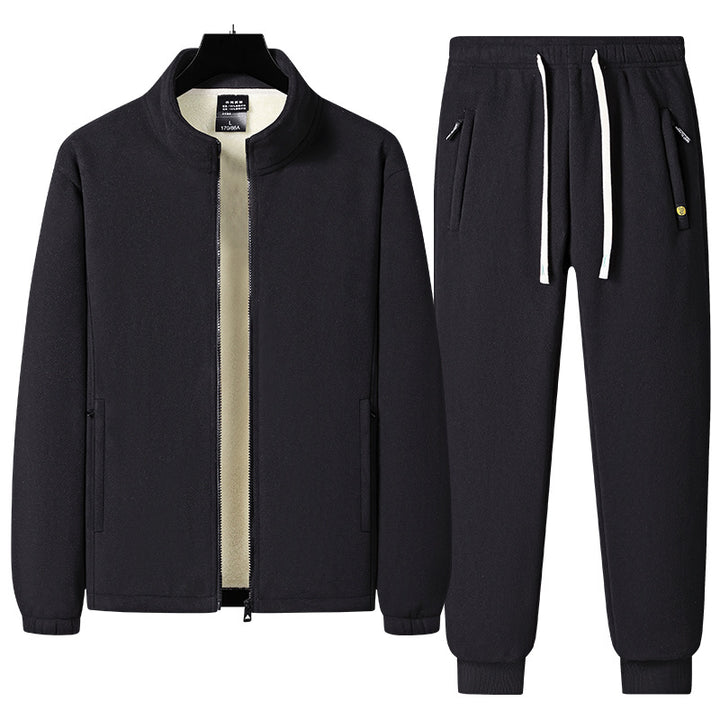 Herren dreiteiliges Fleece-Set mit wattierter Weste, Stehkragenjacke und Jogginghose – Marzano
