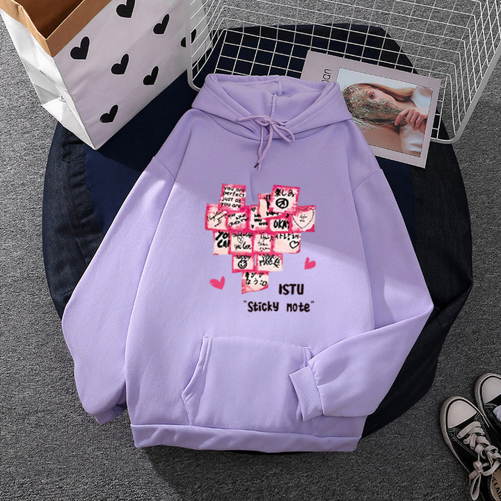 Damen Kapuzenpullover mit Sticky-Note Grafik, Kängurutasche und weichem Fleecefutter – Auréline
